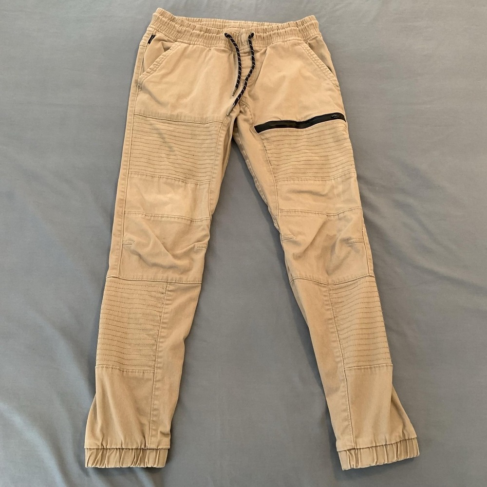 Ring Of Fire Jogger Pants Mens 32x30 Beige Biker Elastic Waist Canvas Stretch